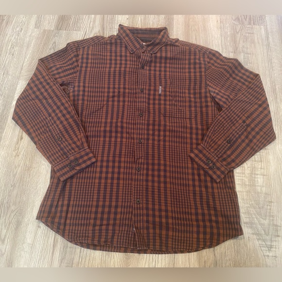 Columbia Men's Plaid Flannel Button Down Long Sleeve Shirt Large Brown - Picture 1 of 6
